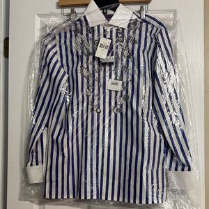 Ralph Lauren Purple Label Blue and White Striped Blouse